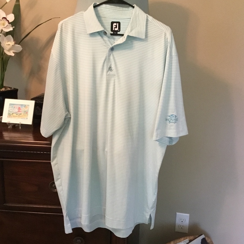 FootJoy Men's Pale Blue Striped Performance Golf Polo